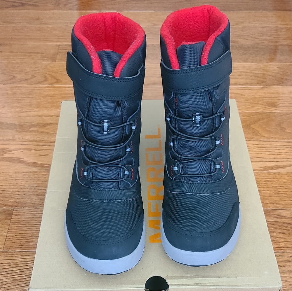 Merrell Kids Black Boots with Red Highlights